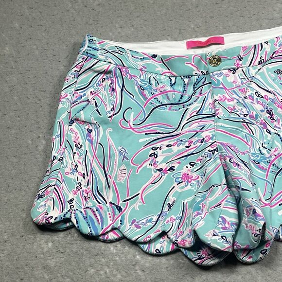 Lilly Pulitzer Shorts Buttercup Knit Womens 8 Blue Stretched Pockets Scalloped - Picture 4 of 13
